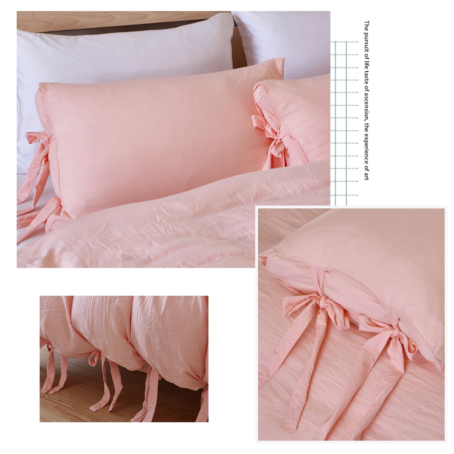 AOJIM Soft Microfiber Duvet Cover Set, Chic Bow-knots Bedding Set, 3 Pieces, Pink