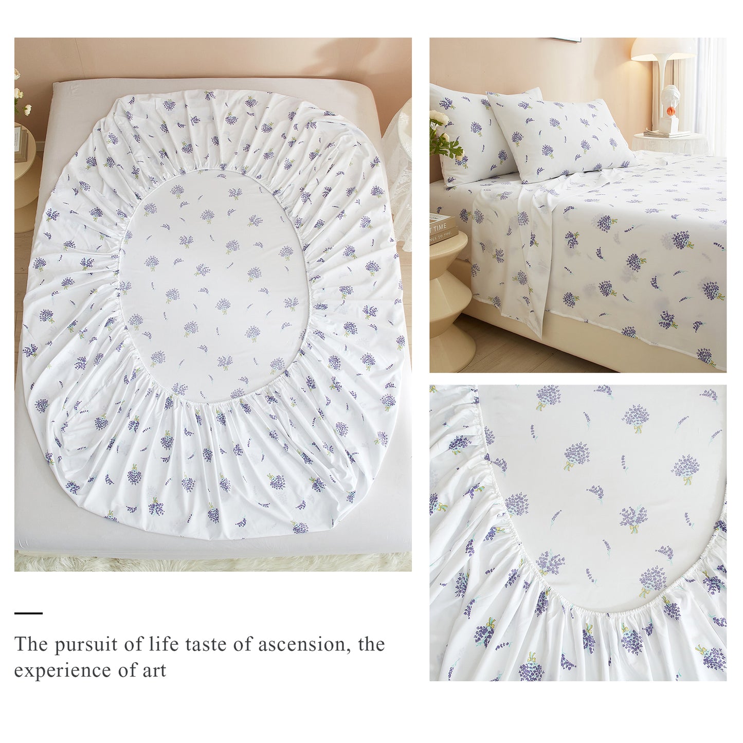 AMWAN Floral Queen Size Sheets Set White 4 Piece - Extra Deep Pocket Queen Sheets - Soft Flat Sheet - Cooling Bed Sheets Purple Floral Super Soft with Fitted Sheet,2 Pillowcases Set (Queen,Floral)