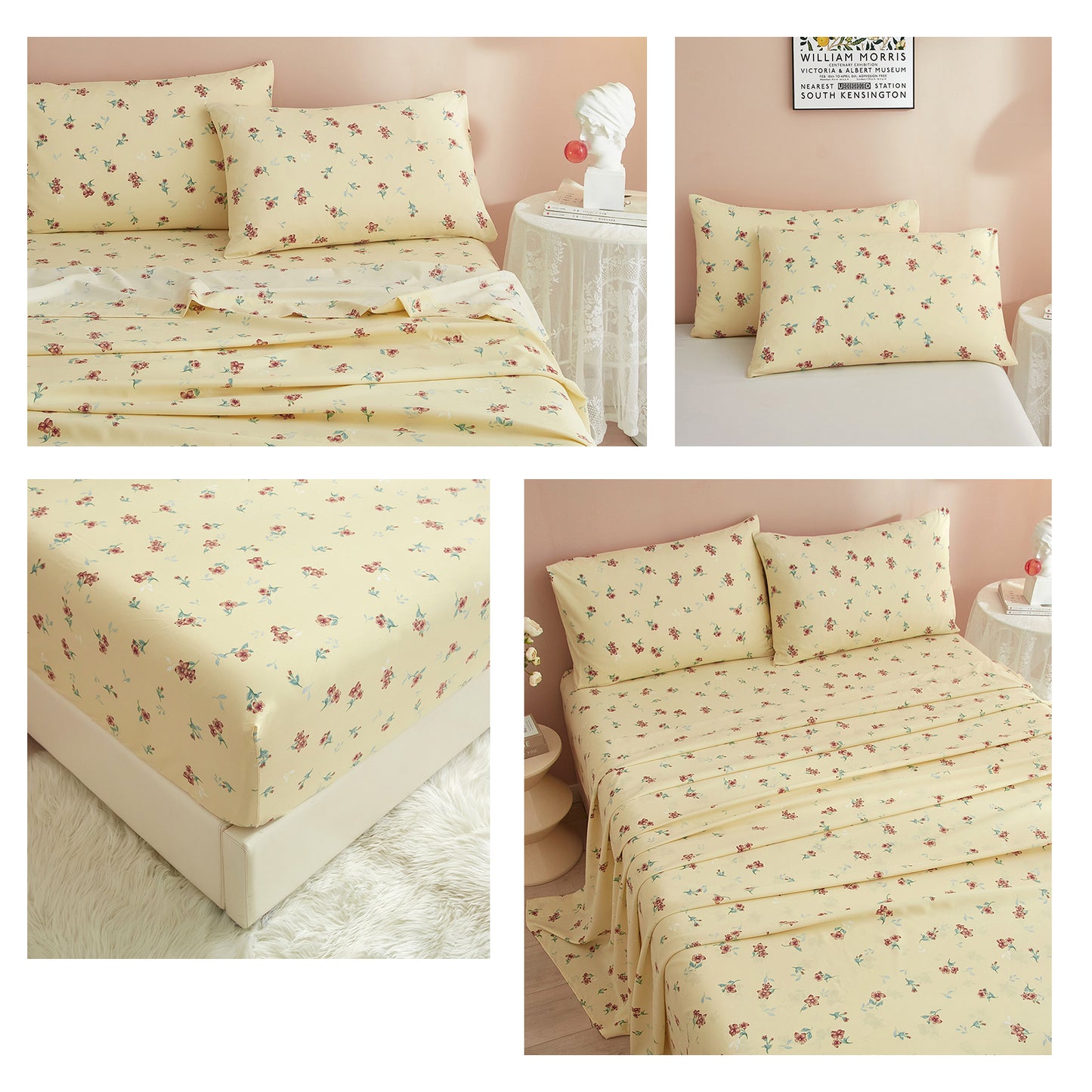 AMWAN Luxury Soft Queen Sheets Set - Vintage Floral Sheets Pink Cooling Bed Sheets Queen - 4 Piece Sheet Set - 16" Extra Deep Pocket Sheets,Breathable & Soft Sheets (Queen,Boho Floral)
