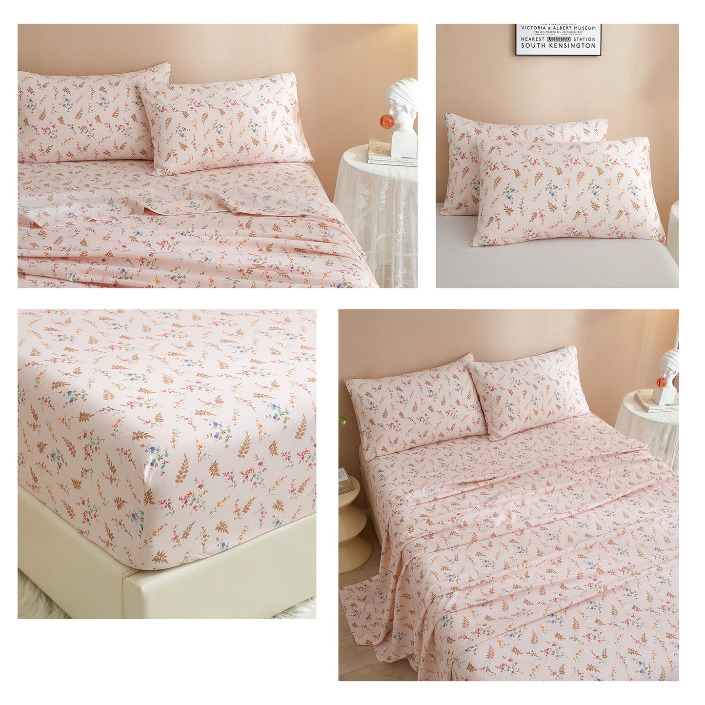 AMWAN Luxury Soft Queen Sheets Set - Vintage Floral Sheets Pink Cooling Bed Sheets Queen - 4 Piece Sheet Set - 16" Extra Deep Pocket Sheets,Breathable & Soft Sheets (Queen,Boho Floral)