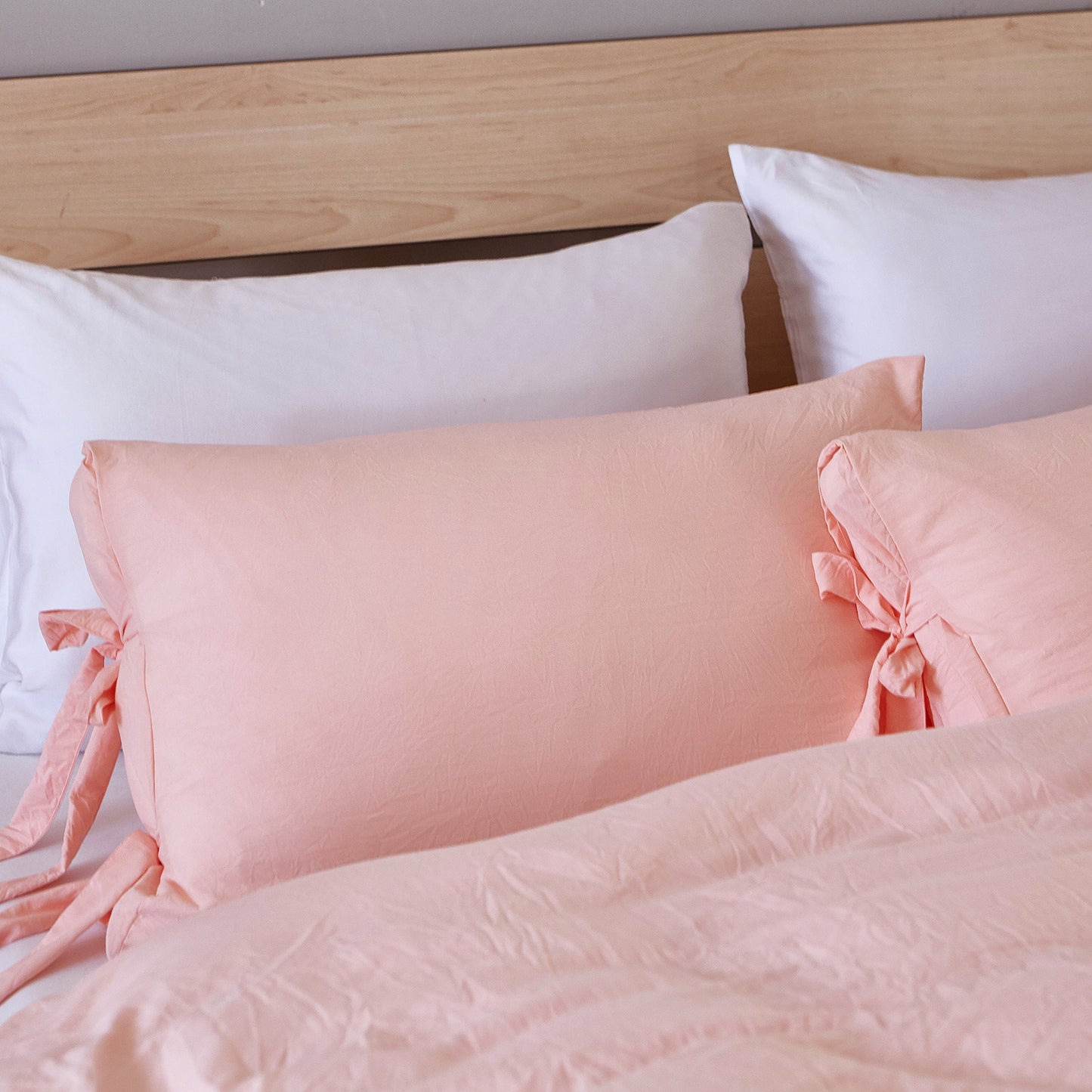 AOJIM Soft Microfiber Duvet Cover Set, Chic Bow-knots Bedding Set, 3 Pieces, Pink
