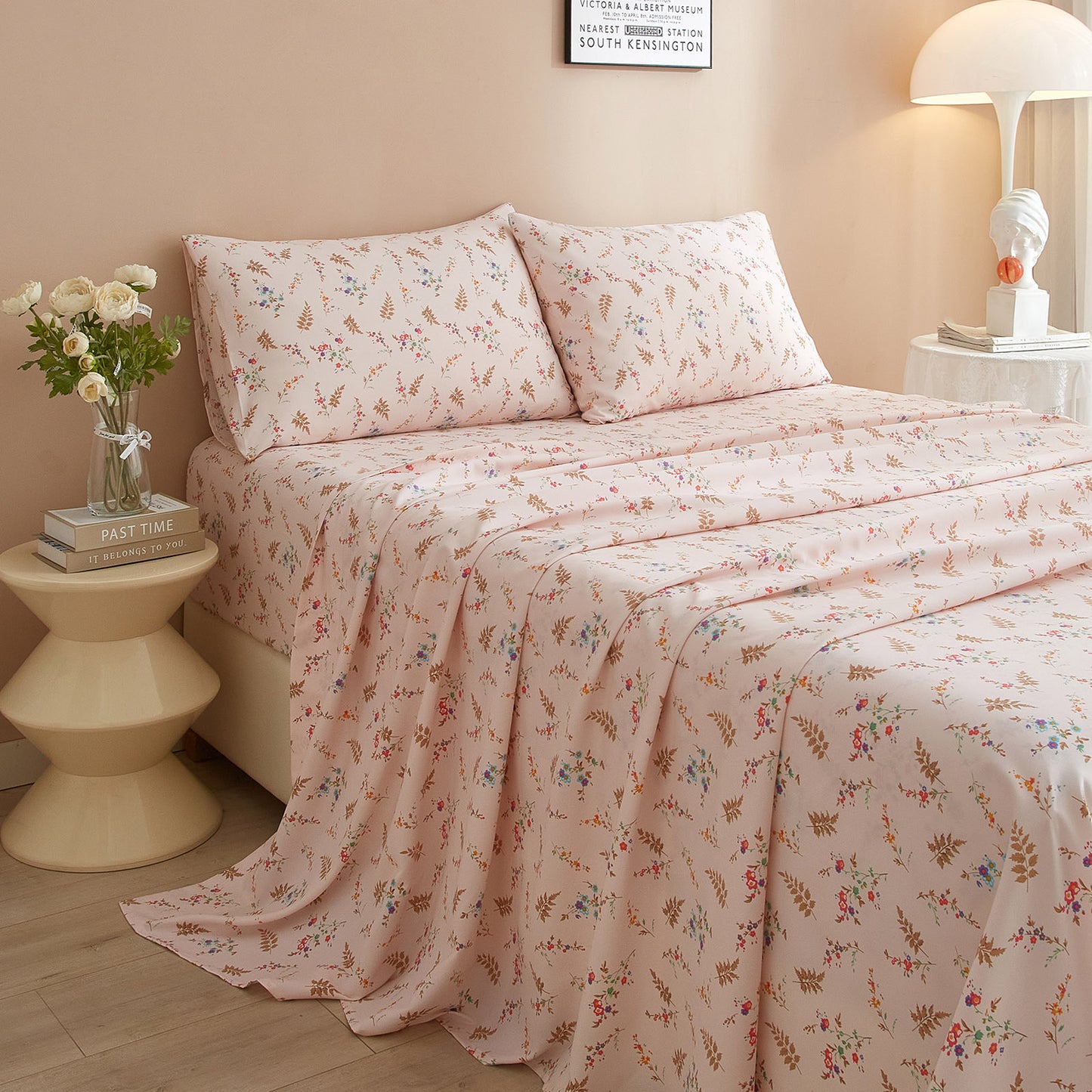 AMWAN Luxury Soft Queen Sheets Set - Vintage Floral Sheets Pink Cooling Bed Sheets Queen - 4 Piece Sheet Set - 16" Extra Deep Pocket Sheets,Breathable & Soft Sheets (Queen,Boho Floral)