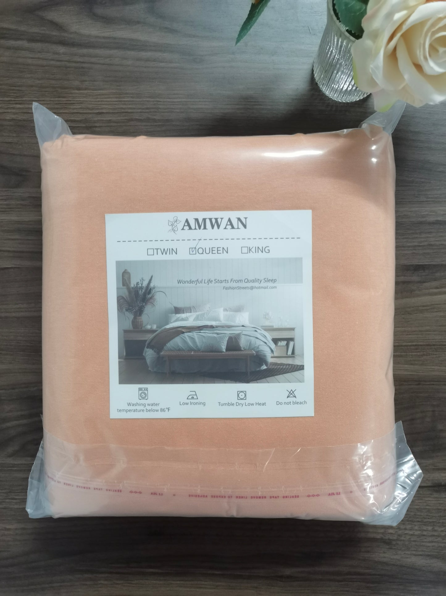 AMWAN Grapefruit Color 3 PCS 100% Cotton Jersey Knit Duvet Cover Queen Solid Pink Bedding Set