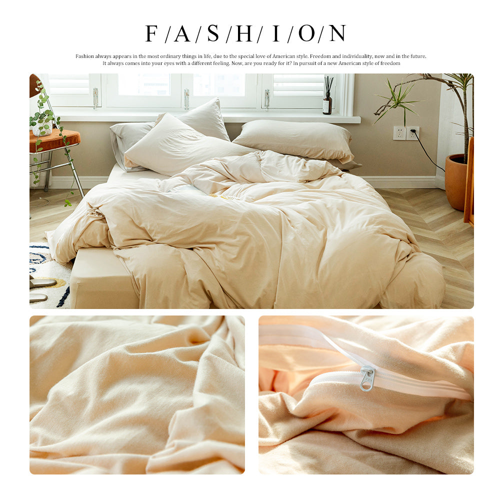 AMWAN Solid Cream 3 PCS Duvet Cover Queen Solid Warm Color Bedding Set