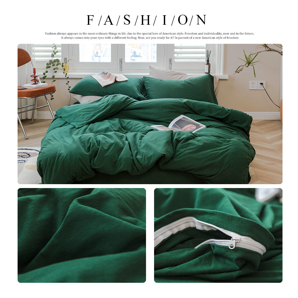 AMWAN Solid Green Duvet Cover King Size Modern Soft 100% Jersey Knit Cotton Comforter Cover