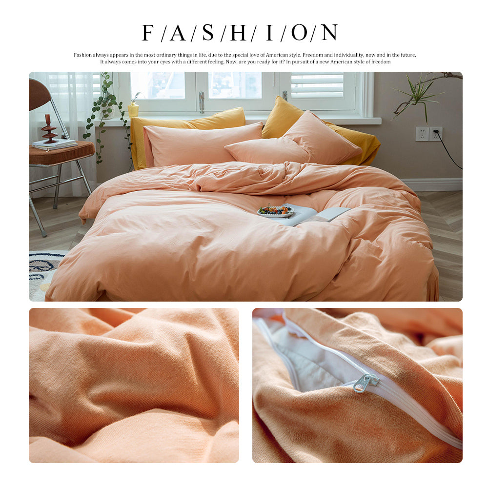 AMWAN Grapefruit Color 3 PCS 100% Cotton Jersey Knit Duvet Cover Queen Solid Pink Bedding Set