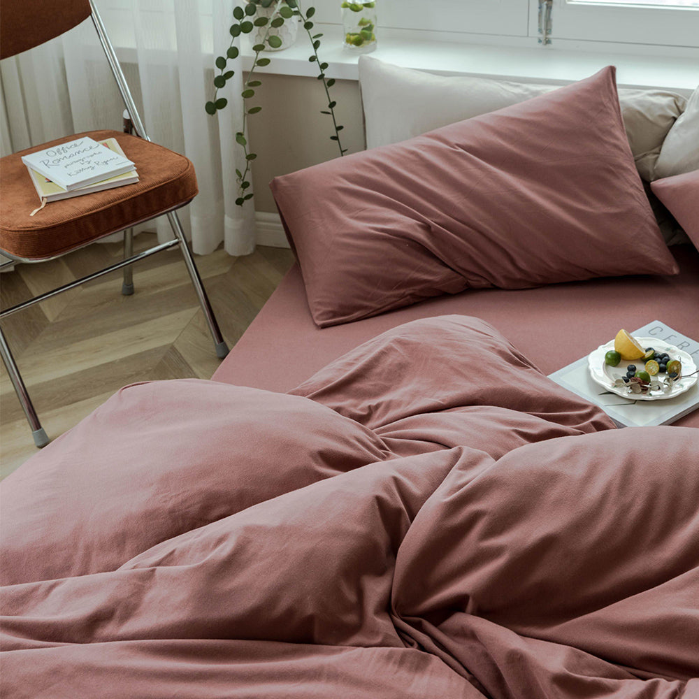 AMWAN Solid Brick Red Duvet Cover Queen Soft 100% Jersey Knit Cotton Bedding Set