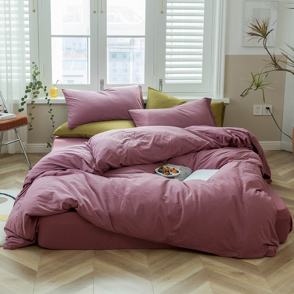 Solid Jersey Knit Cotton Duvet Cover King Purple Pale Mauve Solid Bedding Set