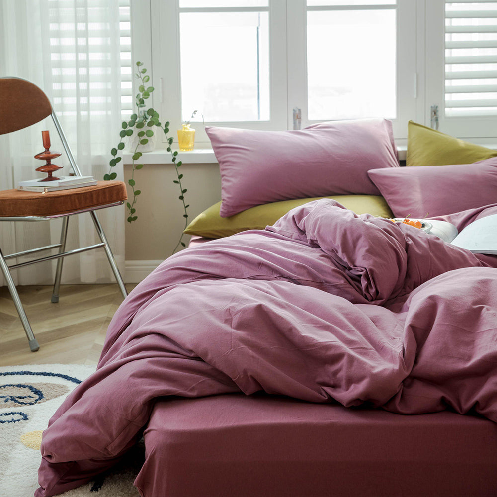 Solid Jersey Knit Cotton Duvet Cover King Purple Pale Mauve Solid Bedding Set