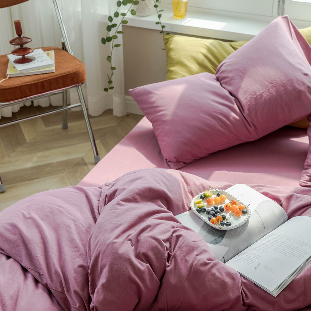 Solid Jersey Knit Cotton Duvet Cover King Purple Pale Mauve Solid Bedding Set