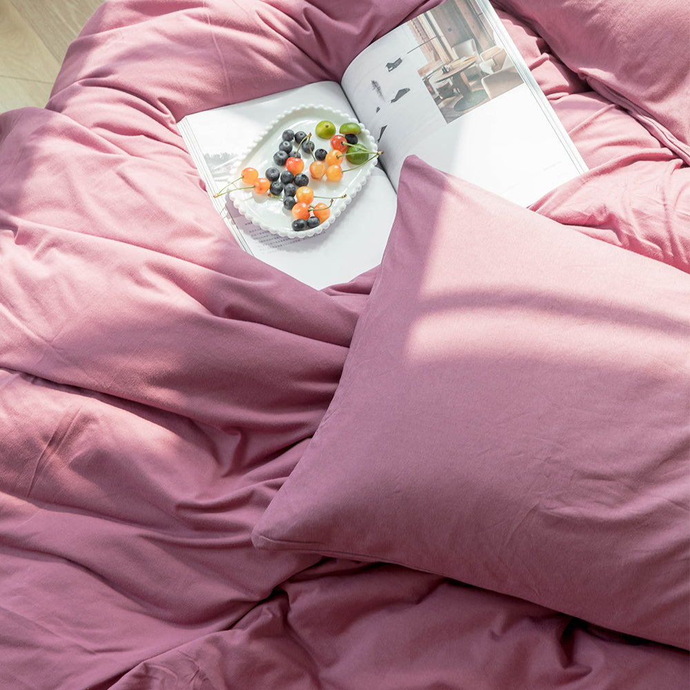 Solid Jersey Knit Cotton Duvet Cover King Purple Pale Mauve Solid Bedding Set