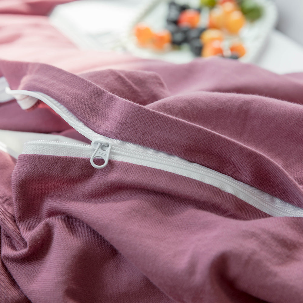 Solid Jersey Knit Cotton Duvet Cover King Purple Pale Mauve Solid Bedding Set