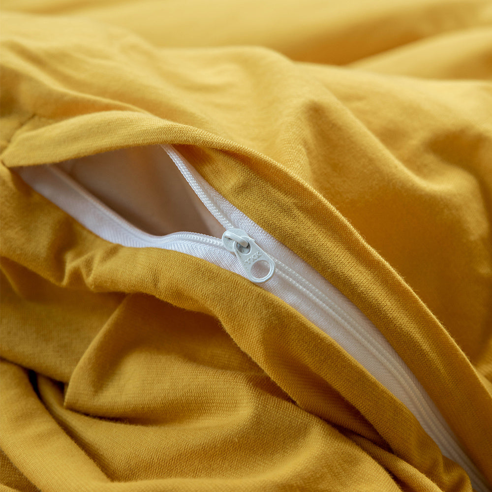 AMWAN 3 PCS Solid Yellow Duvet Cover Queen Jersey Knit Cotton Bedding Set