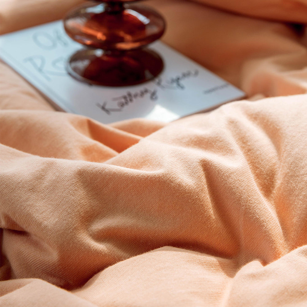 AMWAN Grapefruit Color 3 PCS 100% Cotton Jersey Knit Duvet Cover Queen Solid Pink Bedding Set