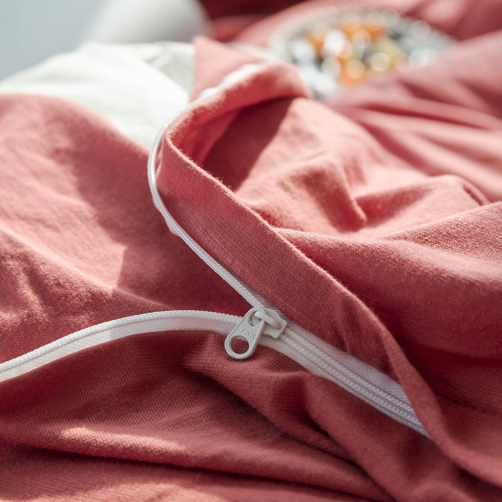AMWAN Solid Raspberry red Duvet Cover Queen Red Solid Color Bedding Set Jersey Knit Cotton Comforter Cover