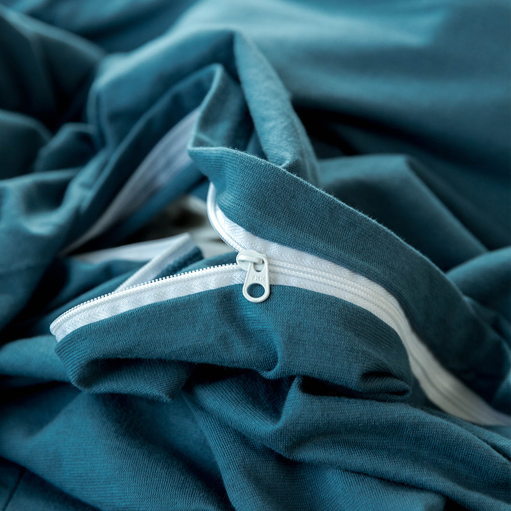 AMWAN Solid Blue Duvet Cover Queen Jersey Knit Cotton Bedding Set Bright Blue Comforter Cover Modern Solid Bedding Set