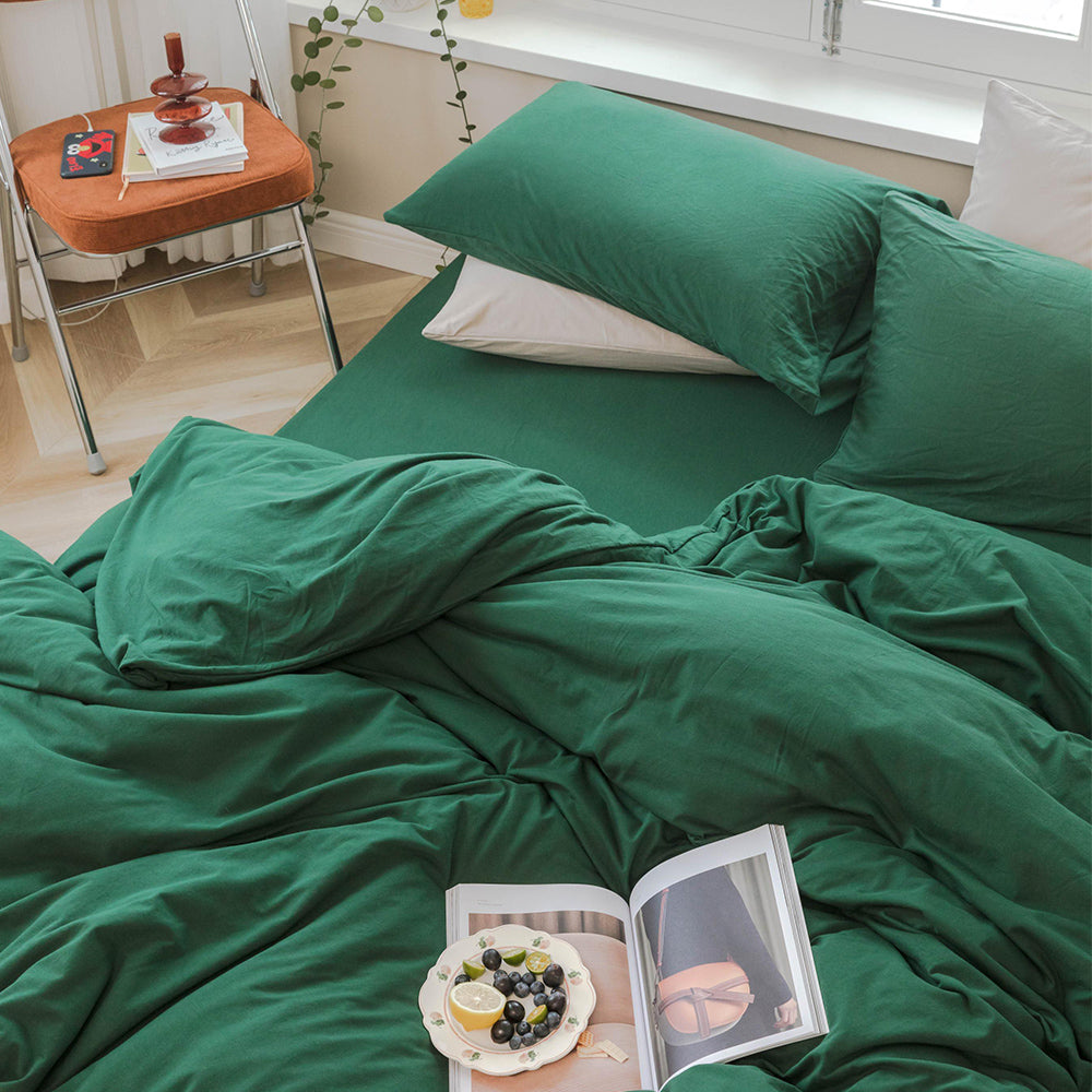 AMWAN Solid Green Duvet Cover King Size Modern Soft 100% Jersey Knit Cotton Comforter Cover