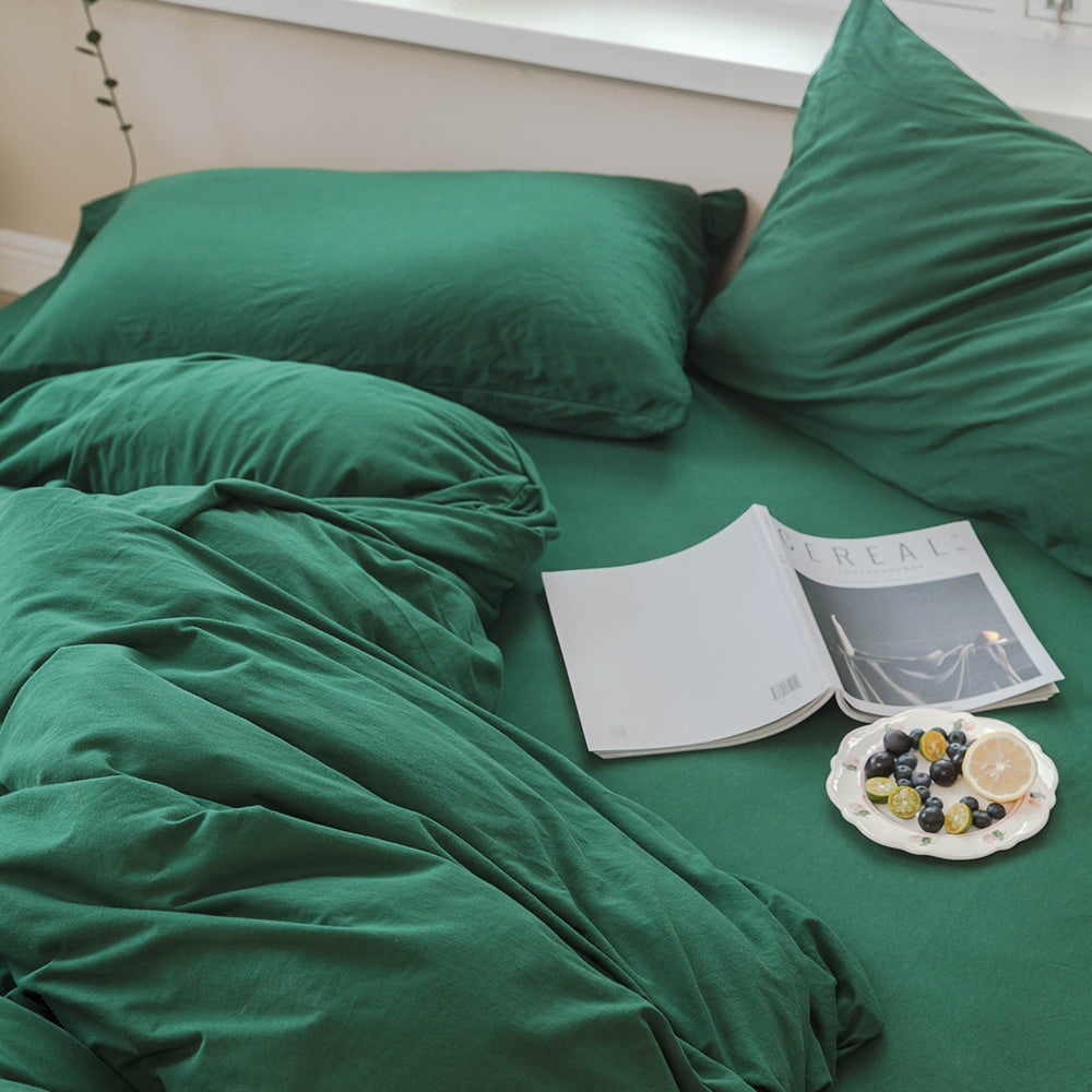 AMWAN Solid Green Duvet Cover King Size Modern Soft 100% Jersey Knit Cotton Comforter Cover