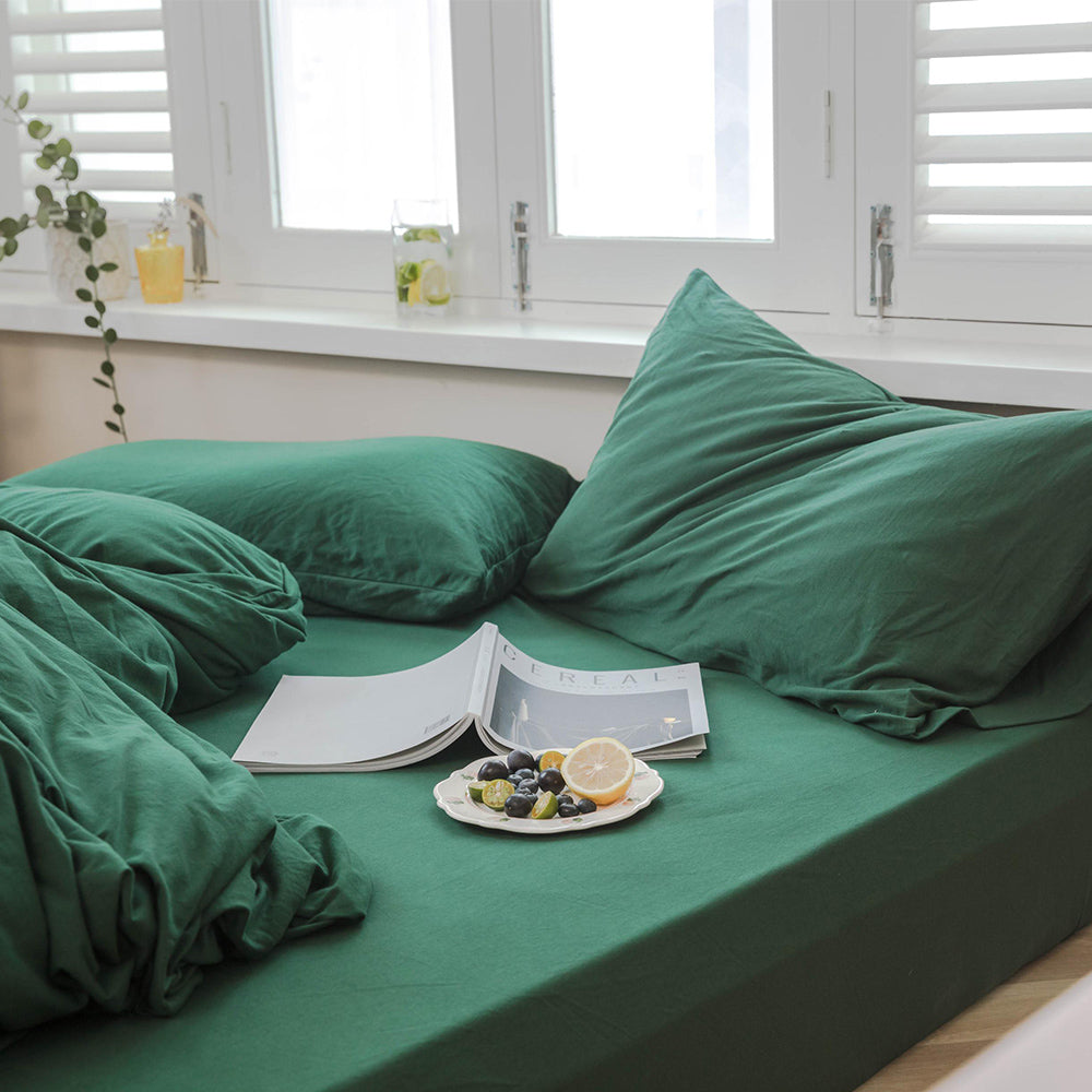 AMWAN Solid Green Duvet Cover King Size Modern Soft 100% Jersey Knit Cotton Comforter Cover