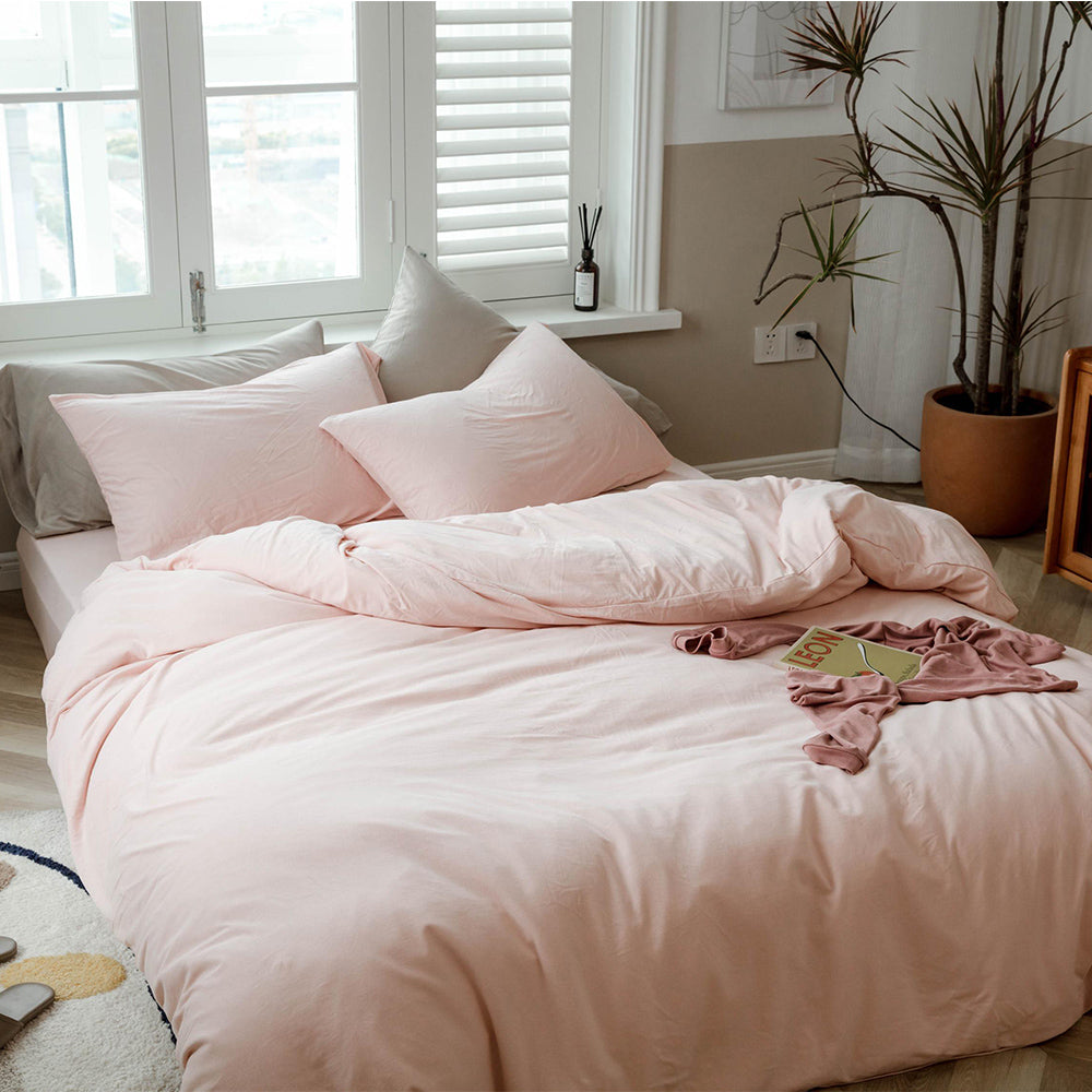 AMWAN Pale Pink Duvet Cover 100% Jersey Knit Cotton Duvet Cover Queen Baby Pink Comforter Cover Luxury Soft T Shirt Cotton Bedding Set Simple Style