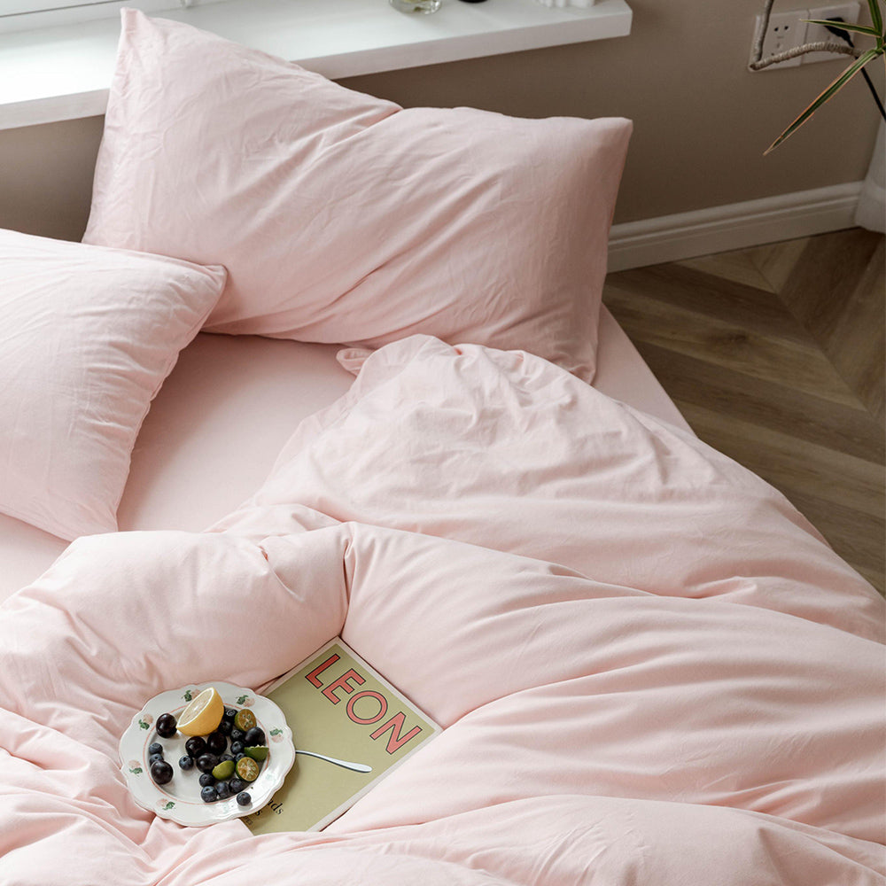 AMWAN Pale Pink Duvet Cover 100% Jersey Knit Cotton Duvet Cover Queen Baby Pink Comforter Cover Luxury Soft T Shirt Cotton Bedding Set Simple Style