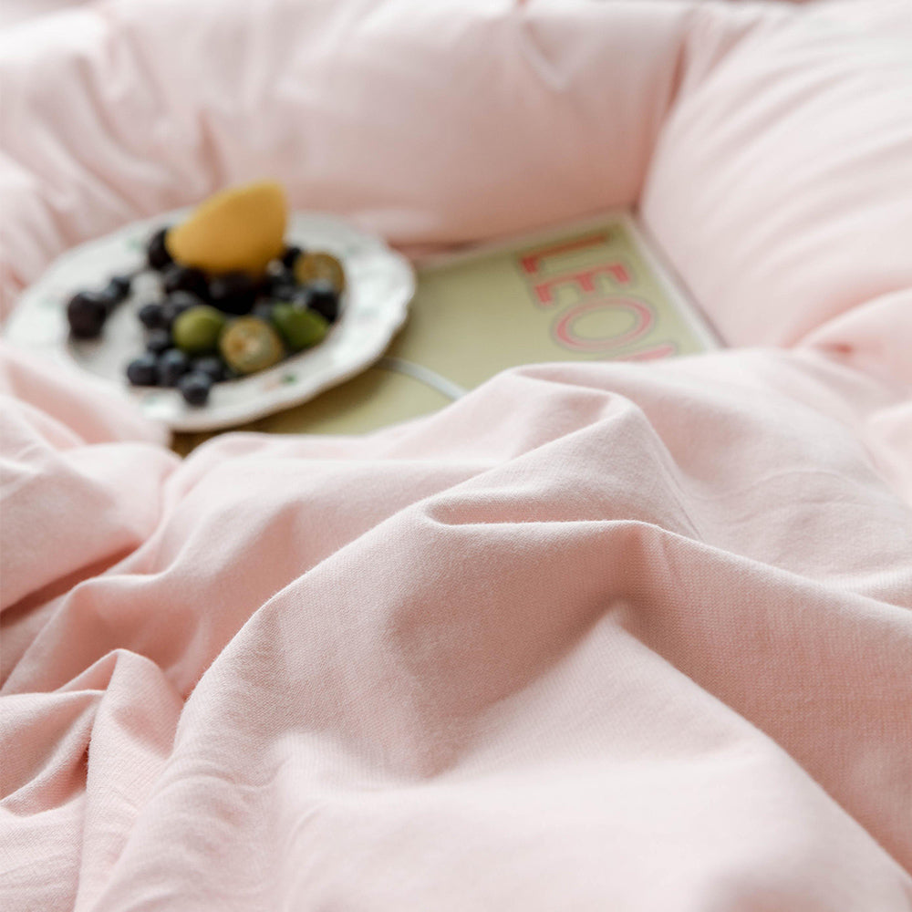 AMWAN Pale Pink Duvet Cover 100% Jersey Knit Cotton Duvet Cover Queen Baby Pink Comforter Cover Luxury Soft T Shirt Cotton Bedding Set Simple Style