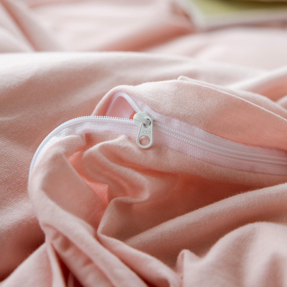 AMWAN Pale Pink Duvet Cover 100% Jersey Knit Cotton Duvet Cover Queen Baby Pink Comforter Cover Luxury Soft T Shirt Cotton Bedding Set Simple Style