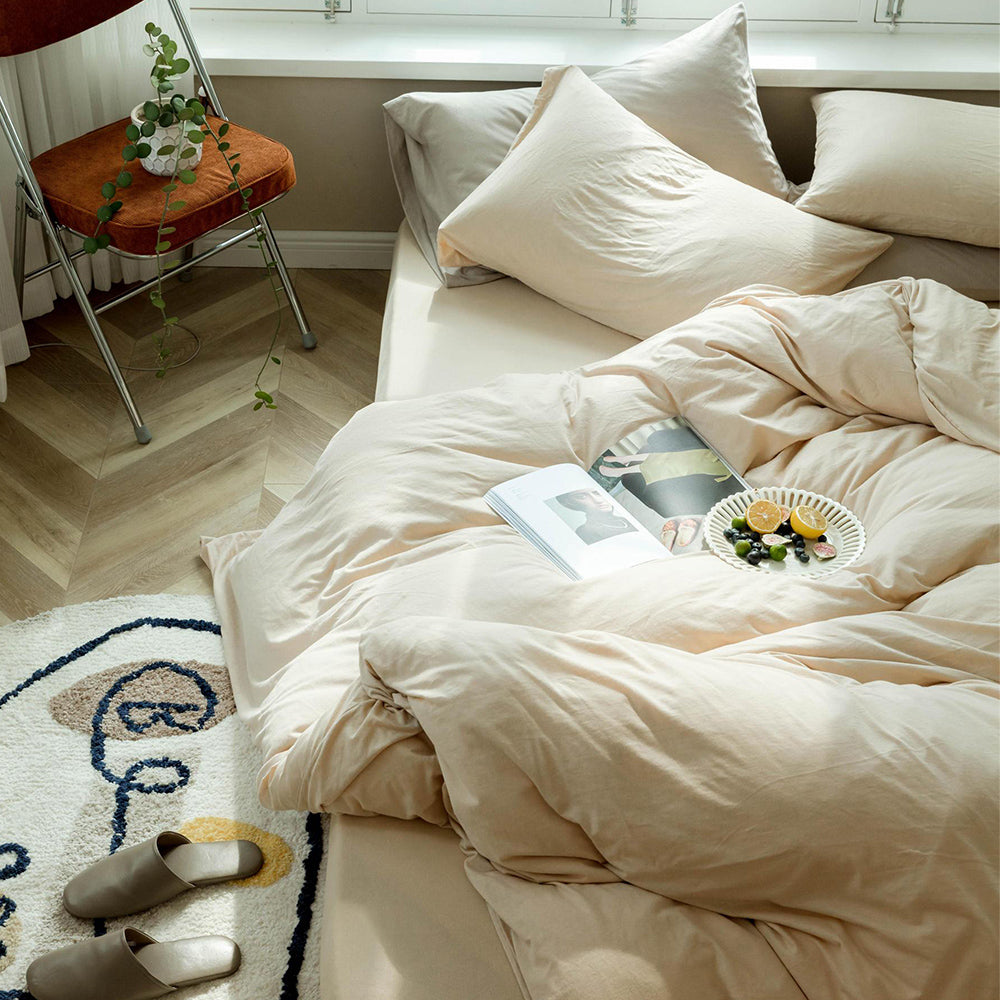 AMWAN Solid Cream 3 PCS Duvet Cover Queen Solid Warm Color Bedding Set