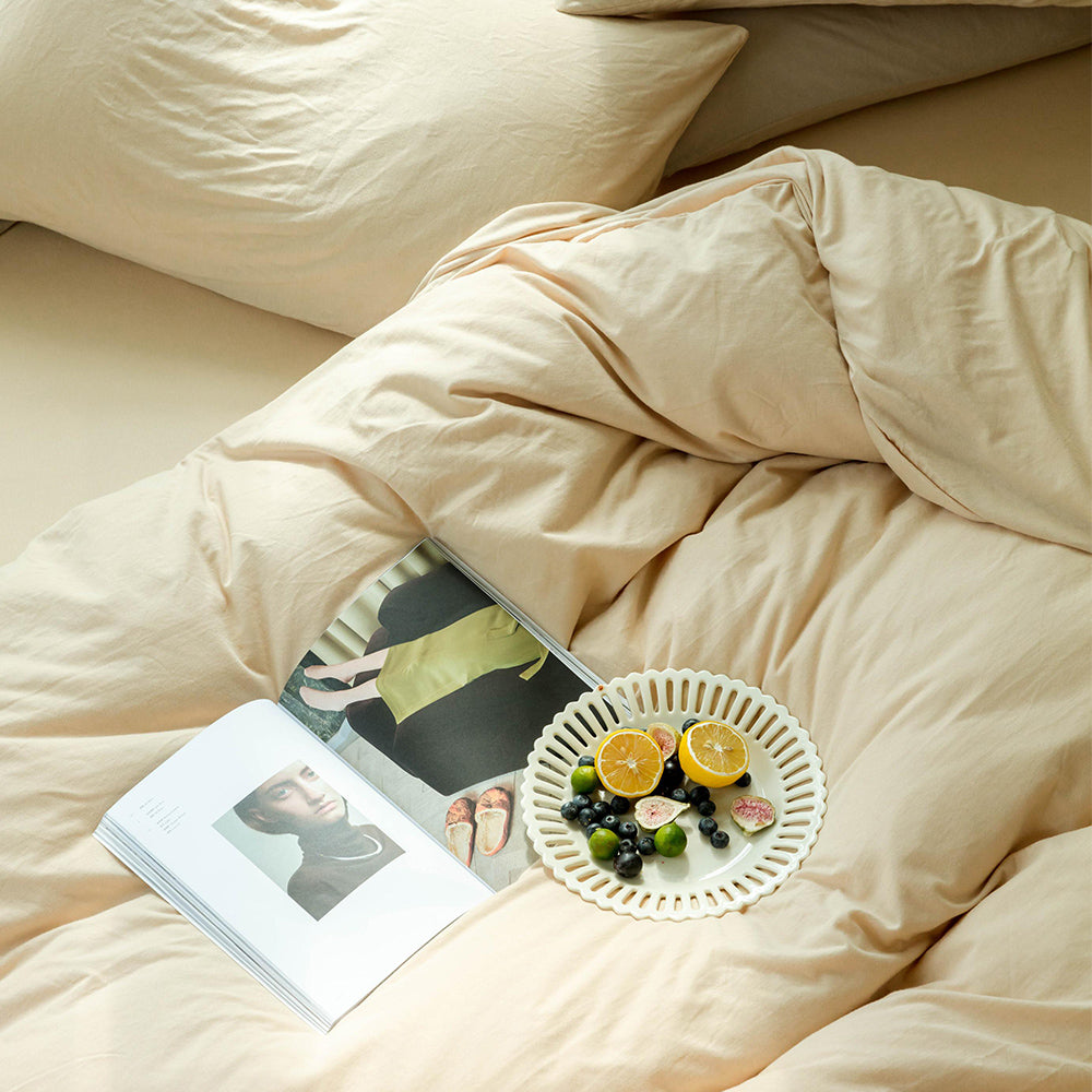 AMWAN Solid Cream 3 PCS Duvet Cover Queen Solid Warm Color Bedding Set