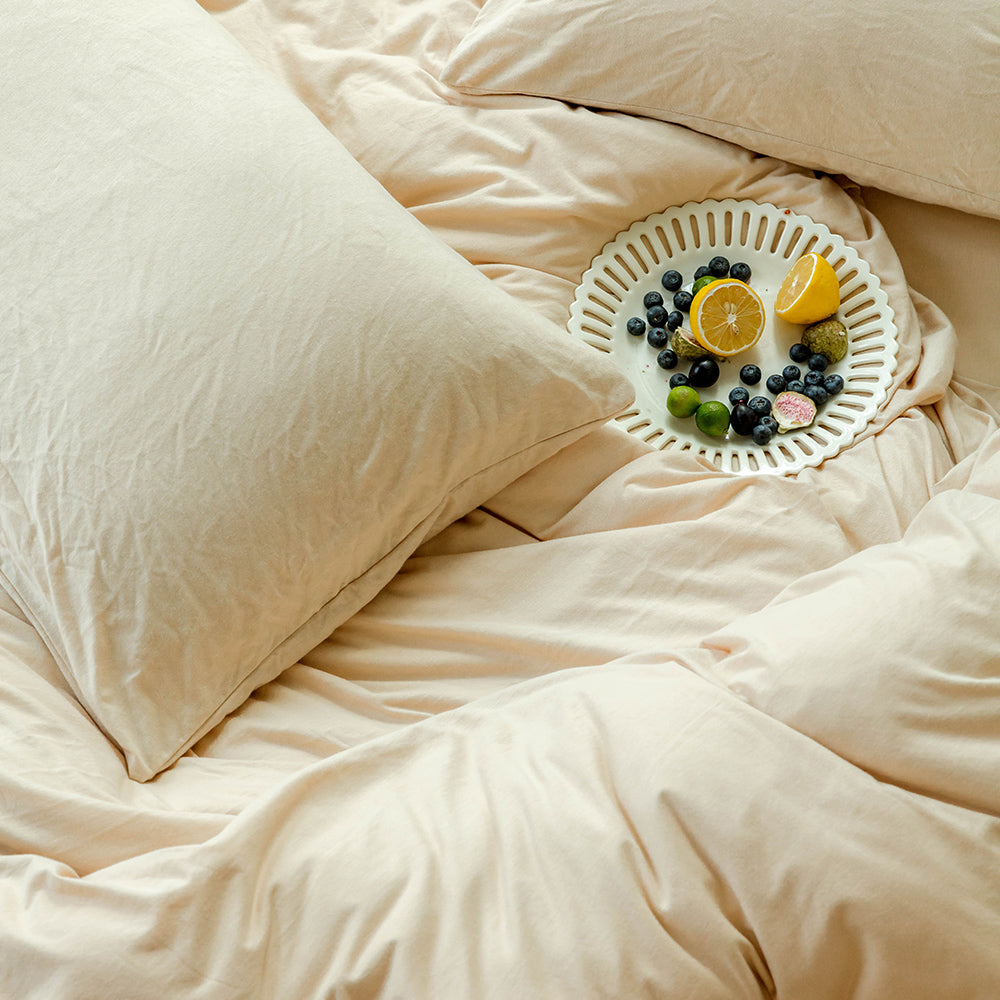 AMWAN Solid Cream 3 PCS Duvet Cover Queen Solid Warm Color Bedding Set