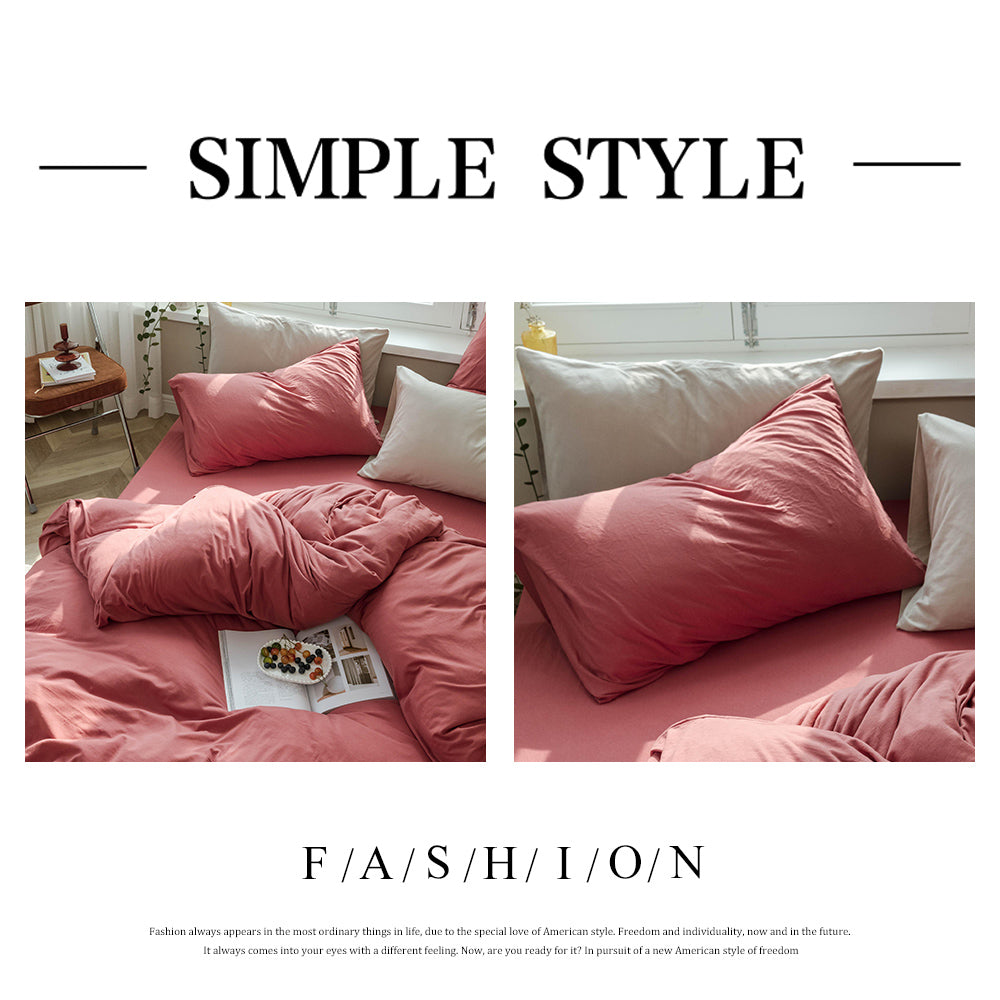 AMWAN Solid Raspberry red Duvet Cover Queen Red Solid Color Bedding Set Jersey Knit Cotton Comforter Cover