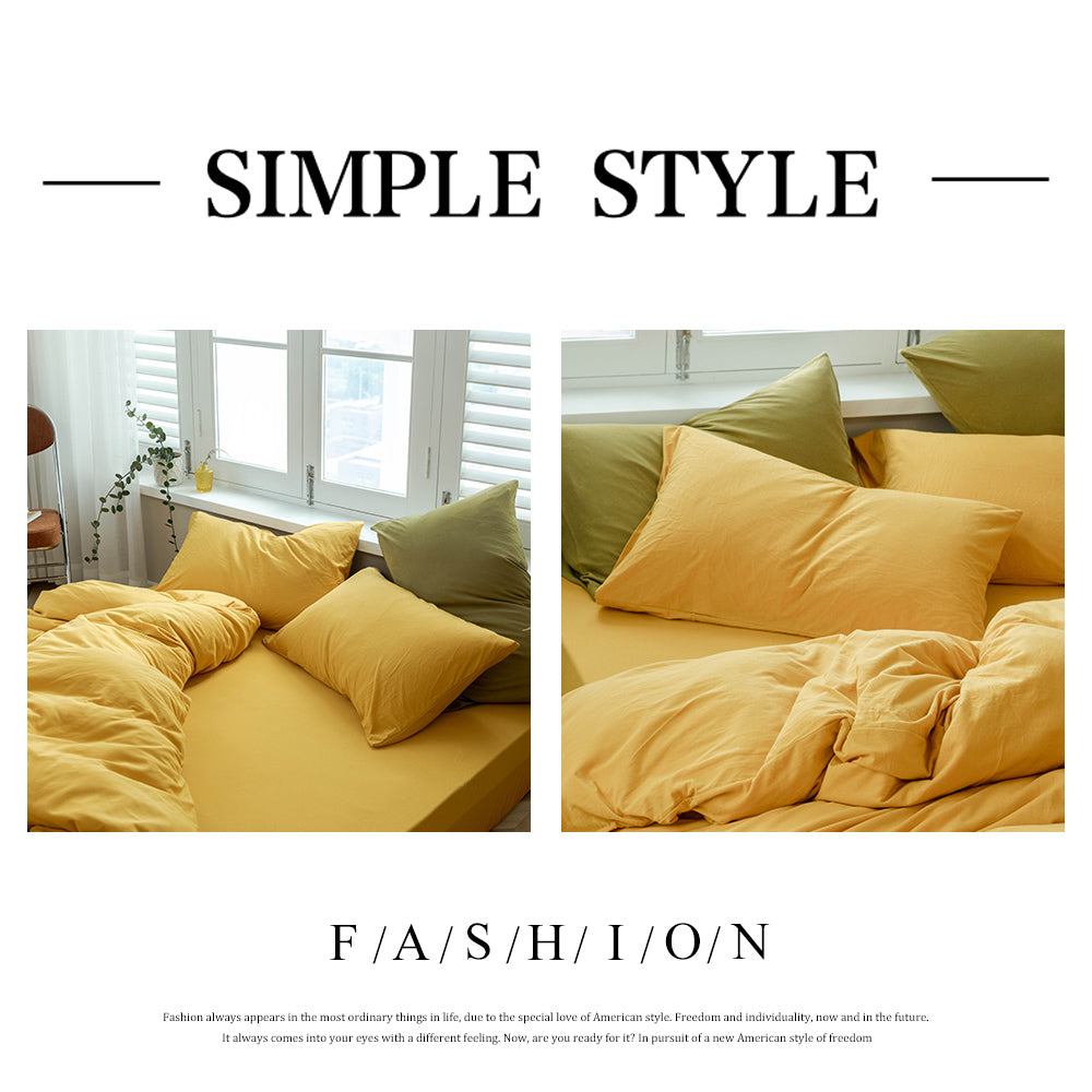 AMWAN 3 PCS Solid Yellow Duvet Cover Queen Jersey Knit Cotton Bedding Set