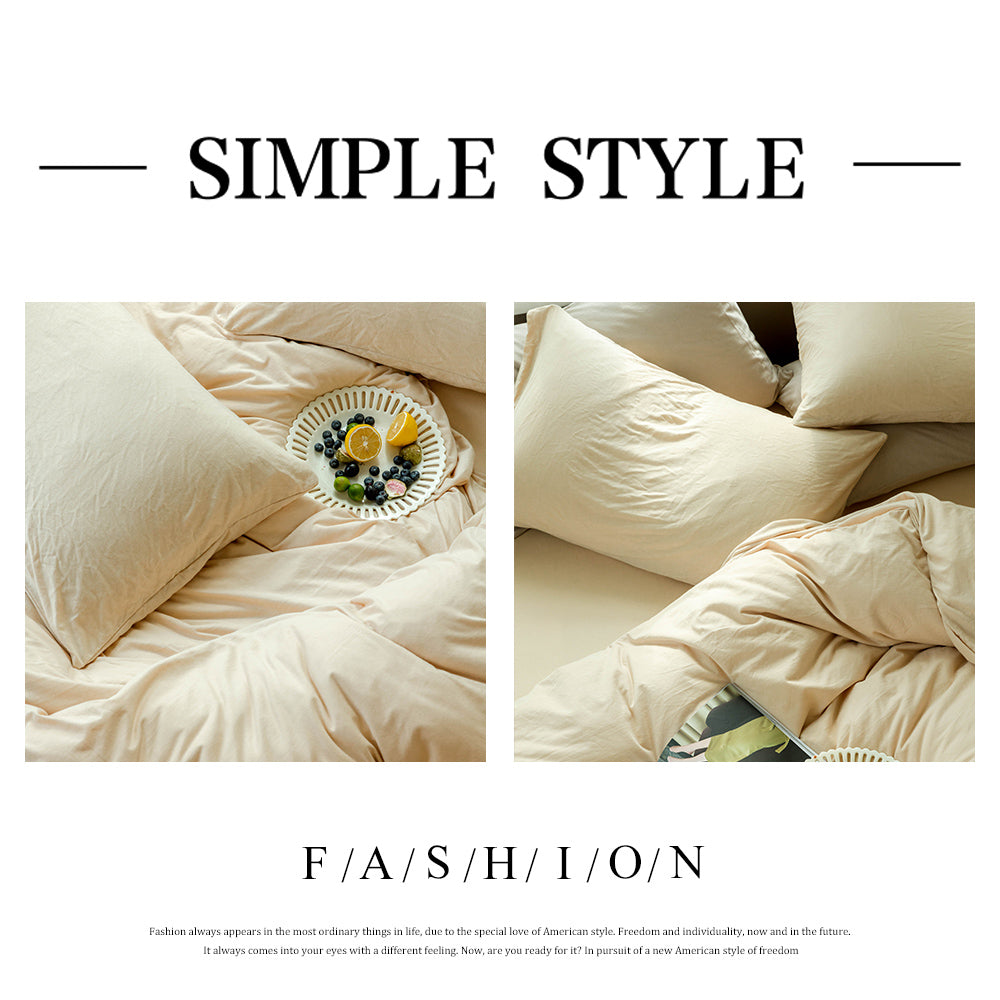 AMWAN Solid Cream 3 PCS Duvet Cover Queen Solid Warm Color Bedding Set