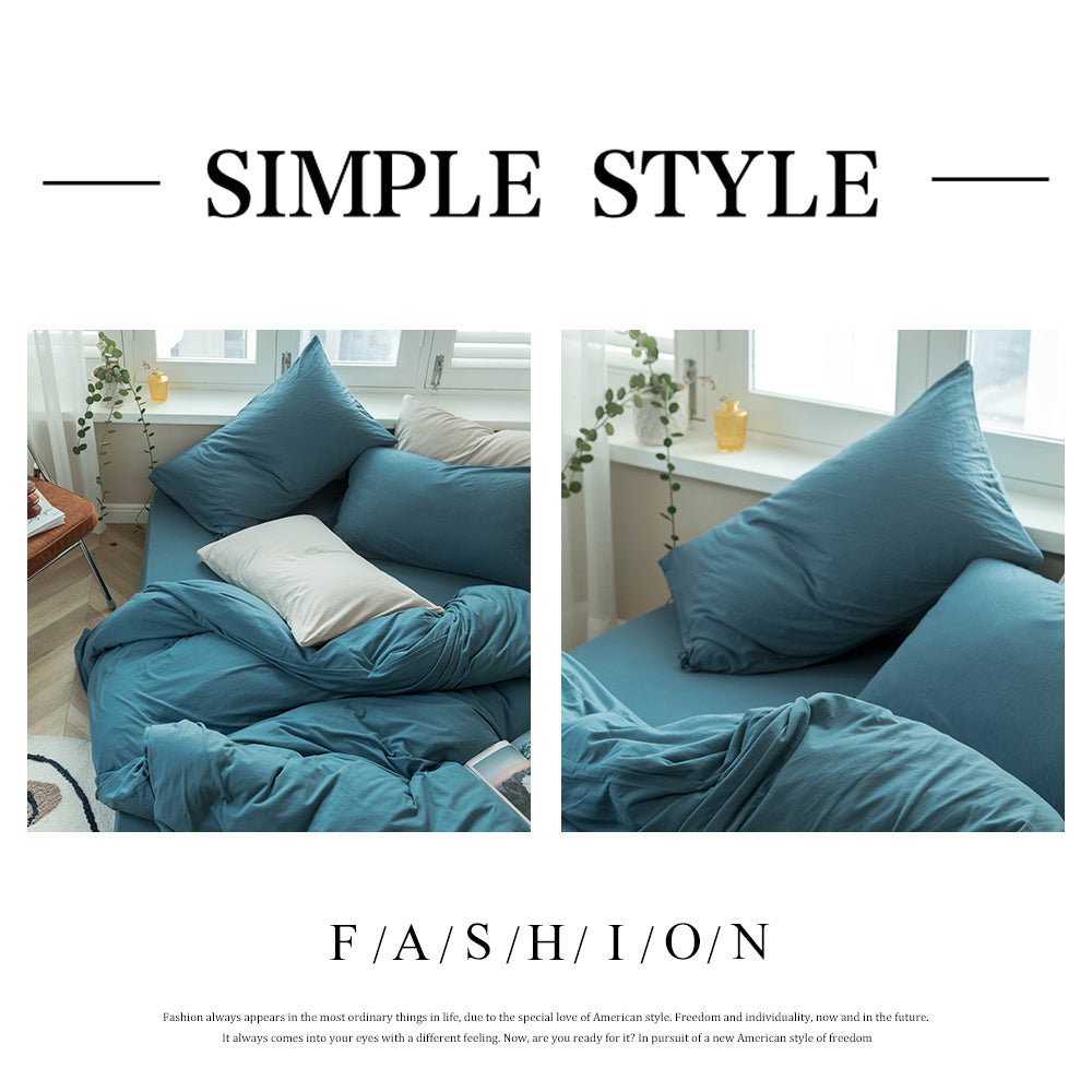 AMWAN Solid Blue Duvet Cover Queen Jersey Knit Cotton Bedding Set Bright Blue Comforter Cover Modern Solid Bedding Set