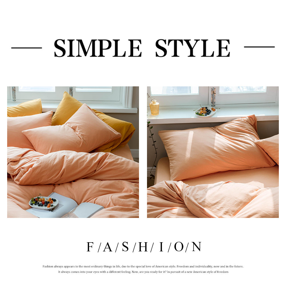 AMWAN Grapefruit Color 3 PCS 100% Cotton Jersey Knit Duvet Cover Queen Solid Pink Bedding Set