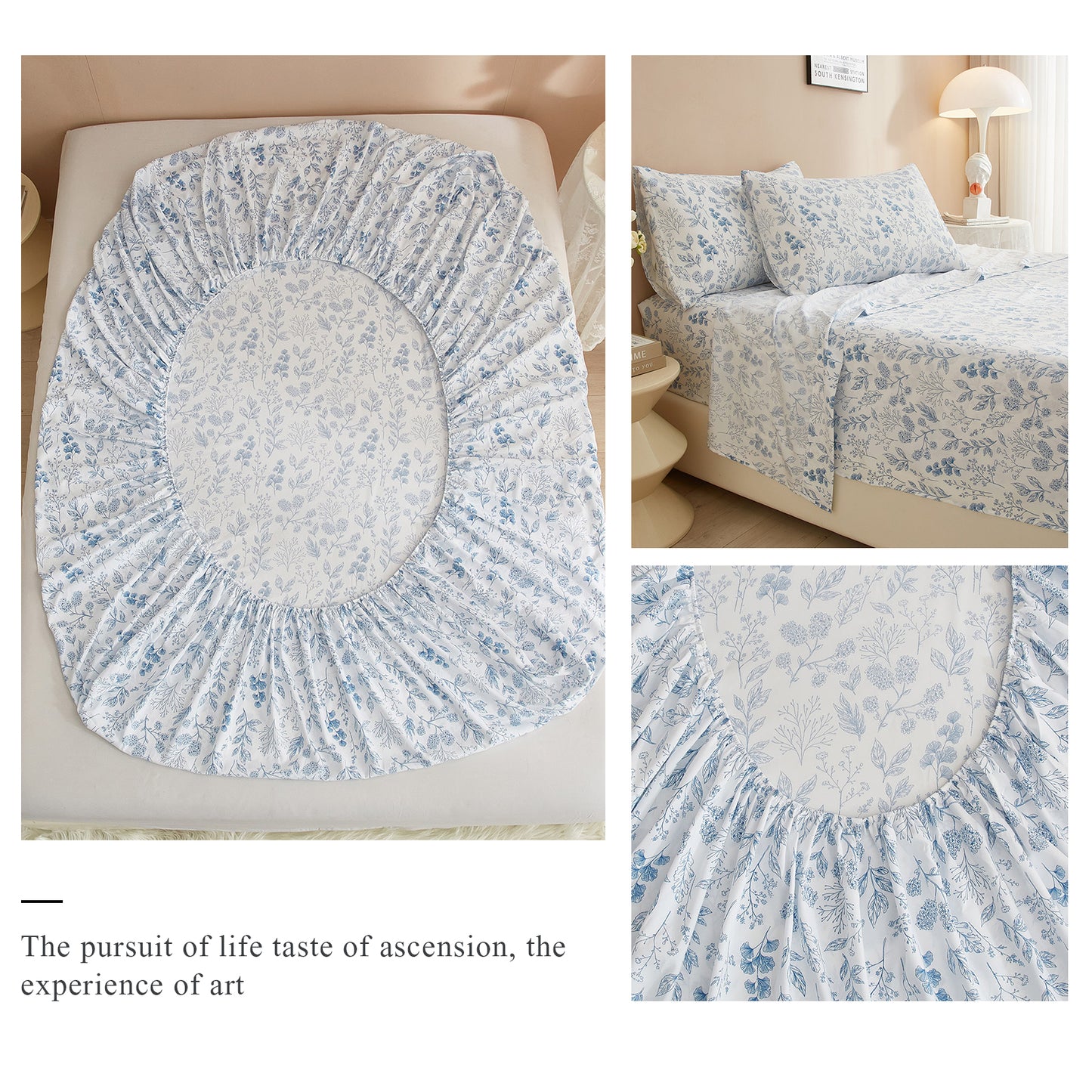 AMWAN Luxury Soft Queen Sheets Set White - Vintage Floral Sheets Cooling Bed Sheets Queen - 4 Piece Blue Floral Sheet Set - 16" Extra Deep Pocket Sheets,Breathable & Soft Sheets (Queen,Boho Floral)