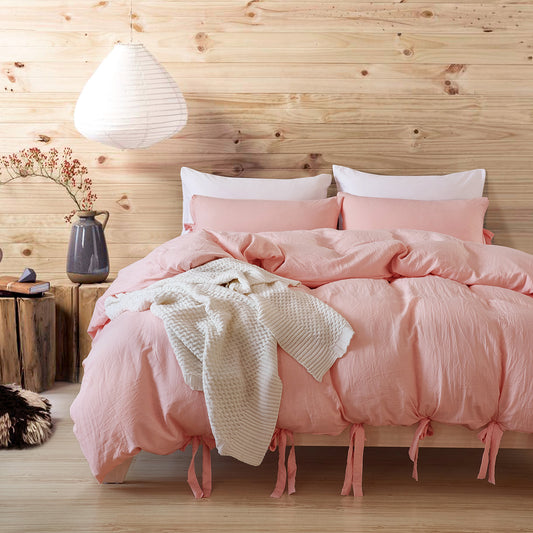 AOJIM Soft Microfiber Duvet Cover Set, Chic Bow-knots Bedding Set, 3 Pieces,  Pink