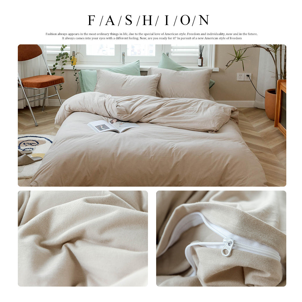AMWAN Modern Solid Duvet Cover Set Queen Super Soft Knit Cotton Bedding Set Solid Apricot Color Comforter Cover 1 Duvet Cover 2 Pillowcases Hotel Quality