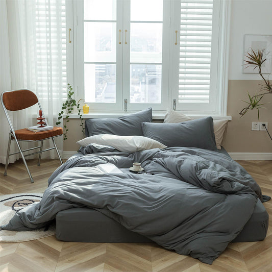 AMWAN Solid Grey Duvet Cover Jersey Knit Cotton Bedding Set Queen Charcoal Grey Solid Comforter Cover