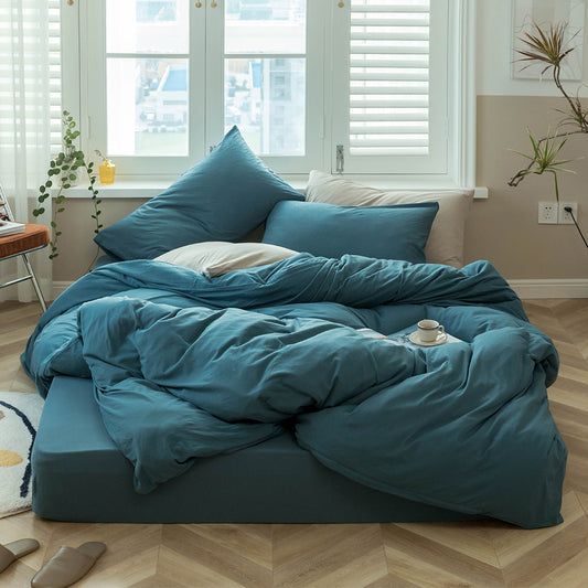 AMWAN Solid Blue Duvet Cover Queen Jersey Knit Cotton Bedding Set Bright Blue Comforter Cover Modern Solid Bedding Set