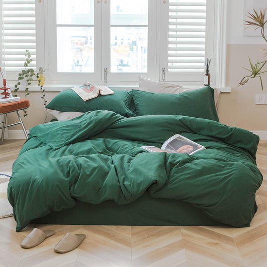 AMWAN Solid Green Duvet Cover King Size Modern Soft 100% Jersey Knit Cotton Comforter Cover