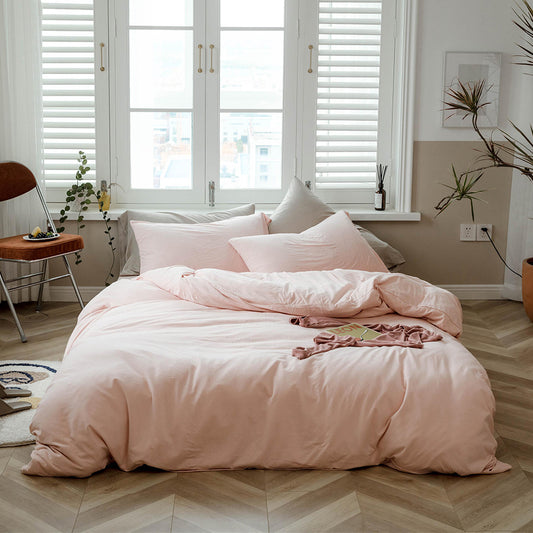 AMWAN Pale Pink Duvet Cover 100% Jersey Knit Cotton Duvet Cover Queen Baby Pink Comforter Cover Luxury Soft T Shirt Cotton Bedding Set Simple Style