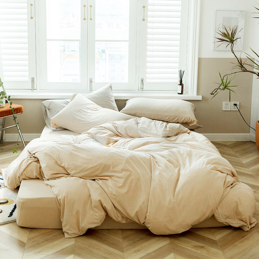 AMWAN Solid Cream 3 PCS Duvet Cover Queen Solid Warm Color Bedding Set